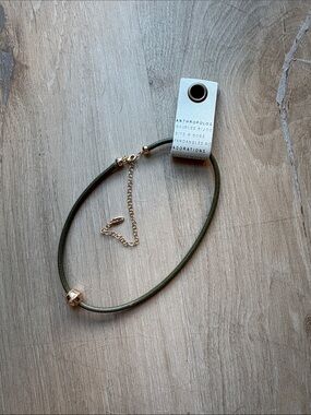 Anthropologie Olive Cord Choker with 14k plated Gold Bead